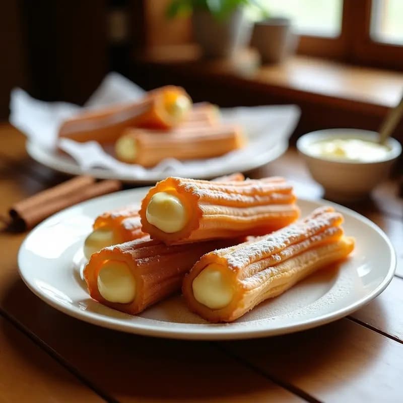 Churros rellenos de crema pastelera: Desayuno o merienda dulce casero