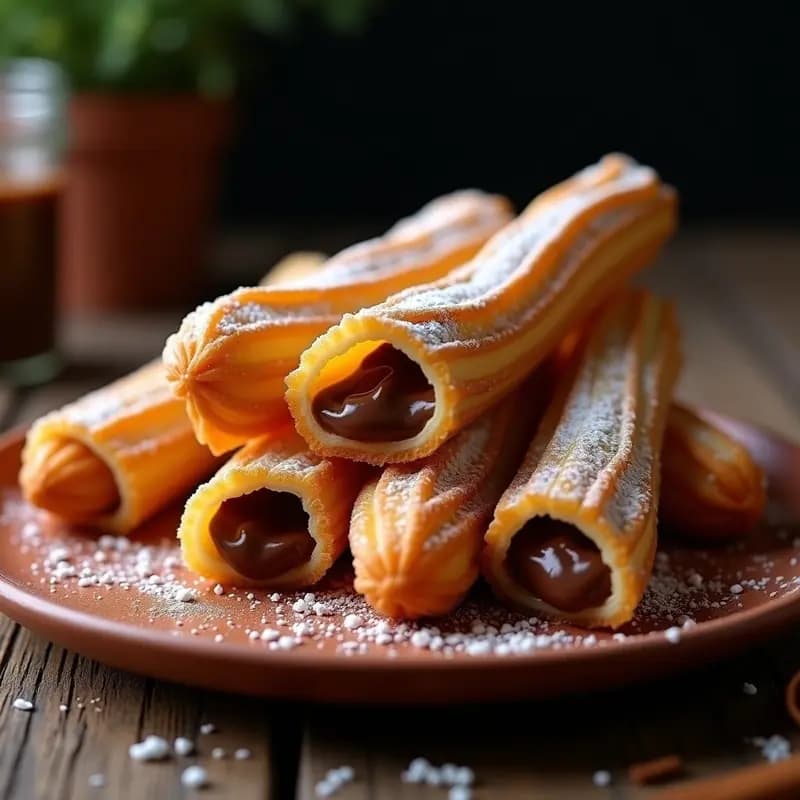 Churros Rellenos de Nutella y Espolvoreados con Azúcar y Canela: Postre Tradicional con Toque Moderno
