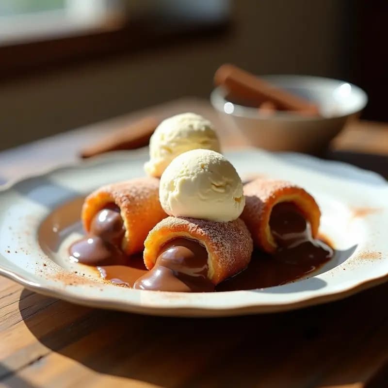 Churros Rellenos de Nutella y Helado de Vainilla: Postre Español para Desayunos Decadentes