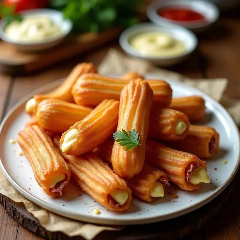 Churros Salados con Queso y Chorizo: Aperitivo Español Crujiente para Fiestas