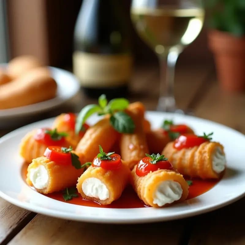 Churros salados con queso crema y mermelada de tomate: Aperitivo español innovador