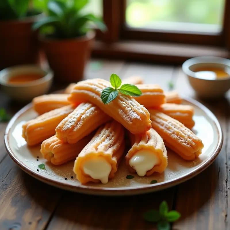 Churros salados rellenos de queso fresco y miel: Bocado dulce-salado para merienda
