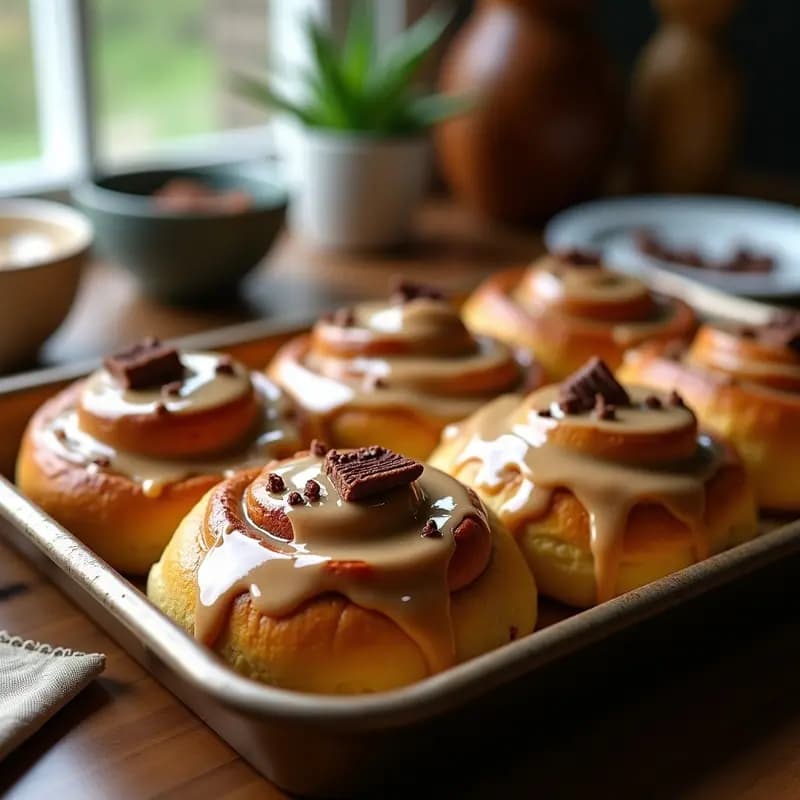Cinnamon Rolls Gigantes con Glaseado de Crema de Cacahuete y Trozos de Snickers: Desayuno de Sueño