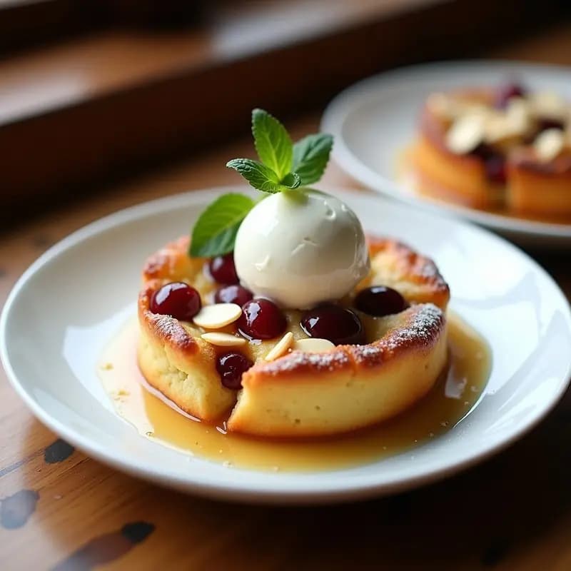 Clafoutis de Cerezas y Almendras con Helado de Yogur: Postre Francés Ligero y Esponjoso