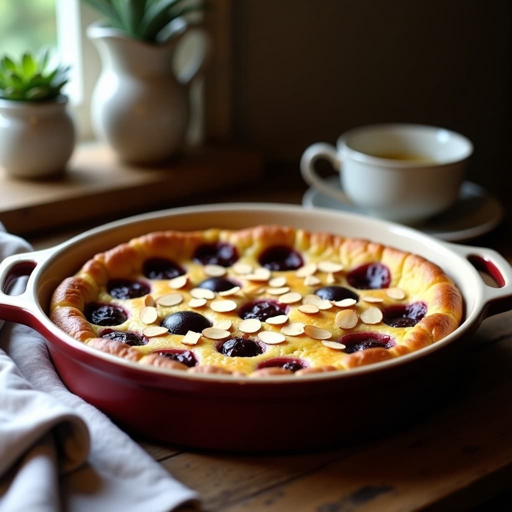 Clafoutis de Ciruelas Negras y Cardamomo sin Harina: Postre Francés Keto y Sin Gluten
