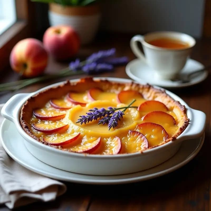 Clafoutis de Durazno y Lavanda sin Harina: Postre Francés con Toque Provenzal