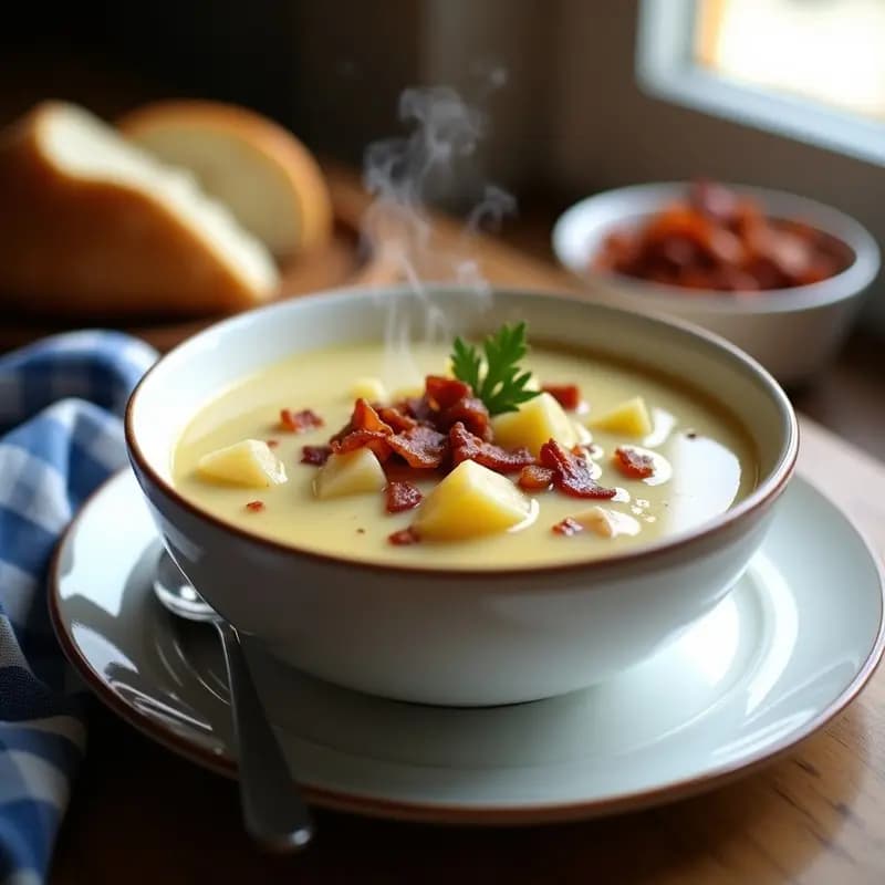 Clam Chowder Americana: Crema de Almejas con TOCINO y Patatas en Olla Lenta