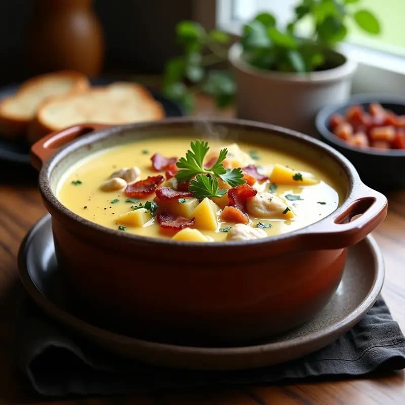 Clam Chowder Neoyorquina: Sopa Cremosa de Almejas y Tocino estilo USA