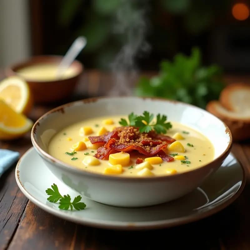 Clam Chowder con Maíz y TOCIno de Almendras: Receta Americana Vegana en Olla Exprés