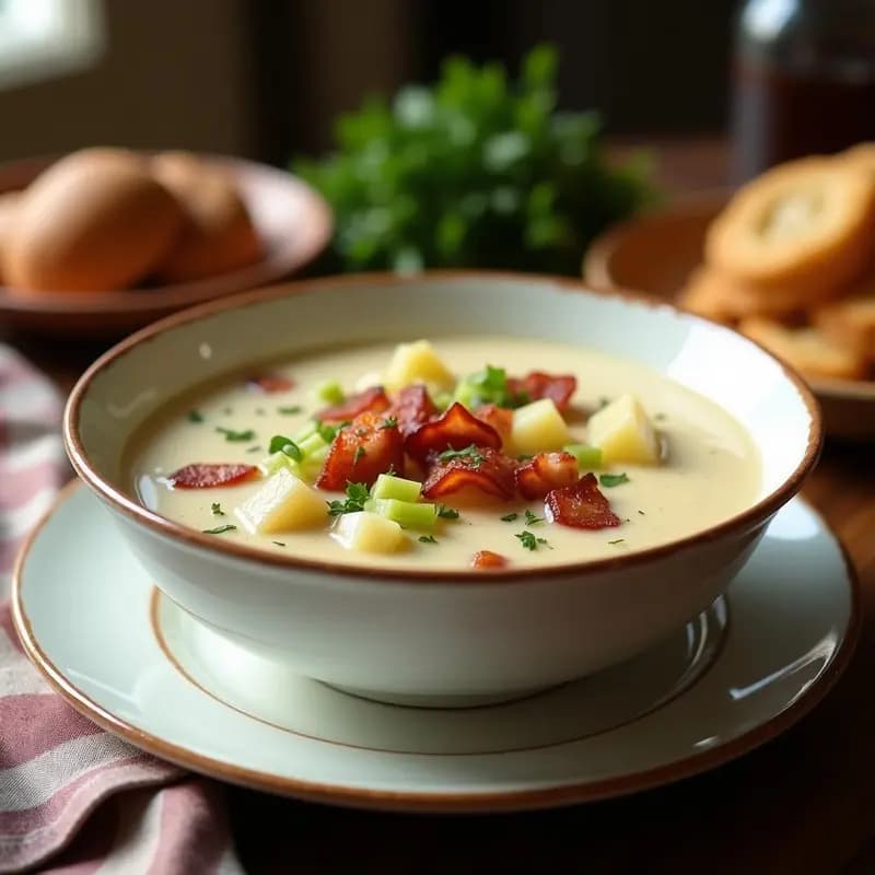 Clam Chowder con Tocino Ahumado: Receta Americana Cremosa y Reconfortante