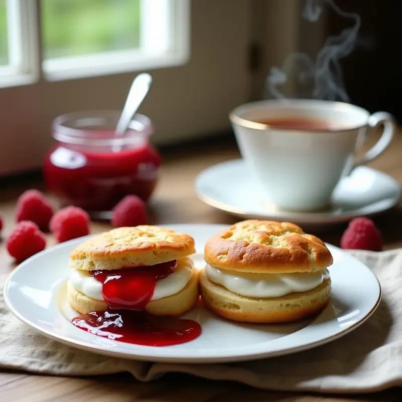 Clotted Cream con Mermelada de Frambuesa y Scones: Merienda Británica Traditional