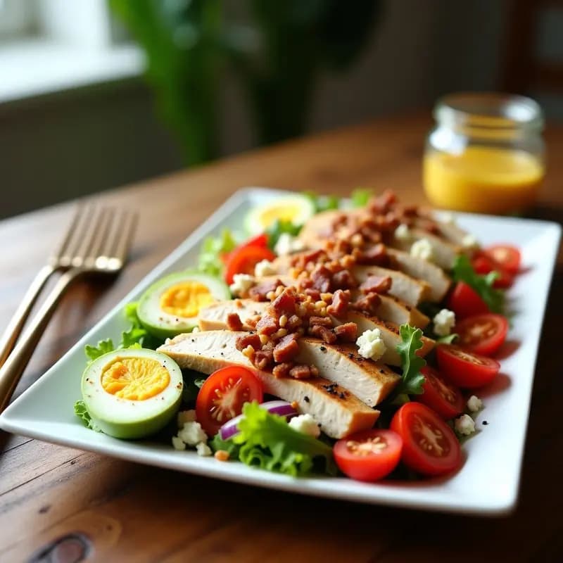 Cobb Salad con Huevos de Codorniz y Aderezo de Mostaza y Miel: Ensalada Americana Alta en Proteína