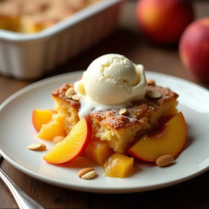Cobbler de Durazno y Almendra: Postre Americano con Helado de Vainilla