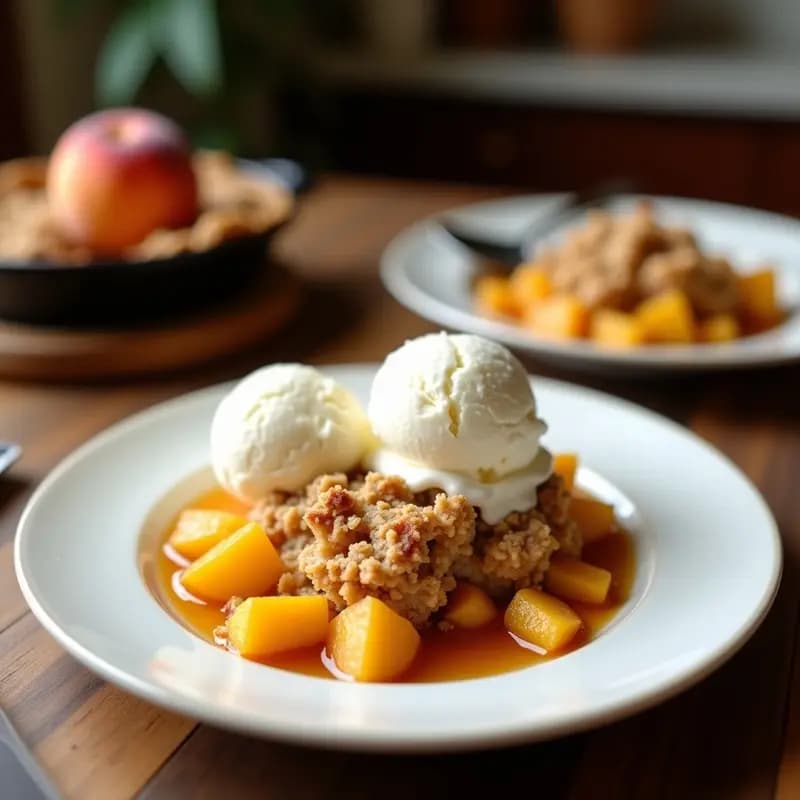 Cobbler de Duraznos y Avena con Helado de Coco: Postre Americano Sin Azúcar