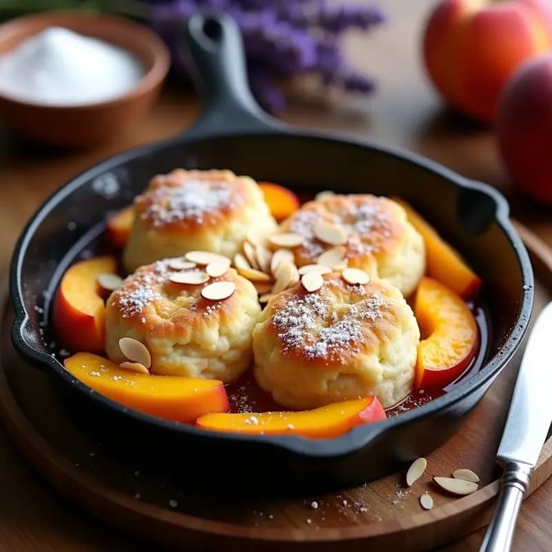 Cobbler de Duraznos y Lavanda con Masa de Almendra: Postre Americano Sin Gluten