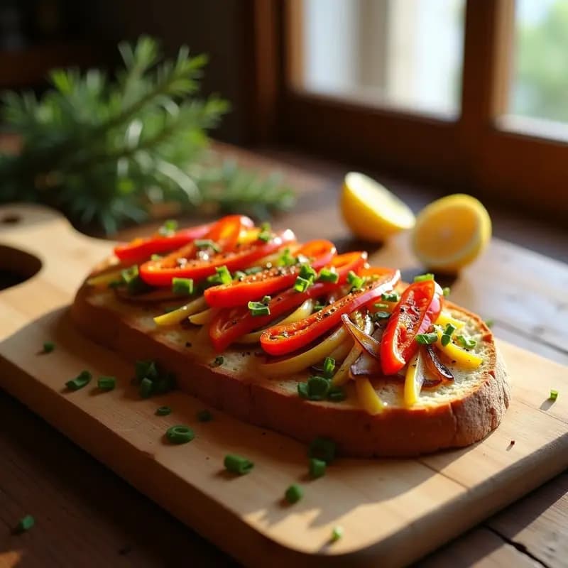 Coca de Verduras: Pan Catalán con Pimientos, Cebolla y Anchoas