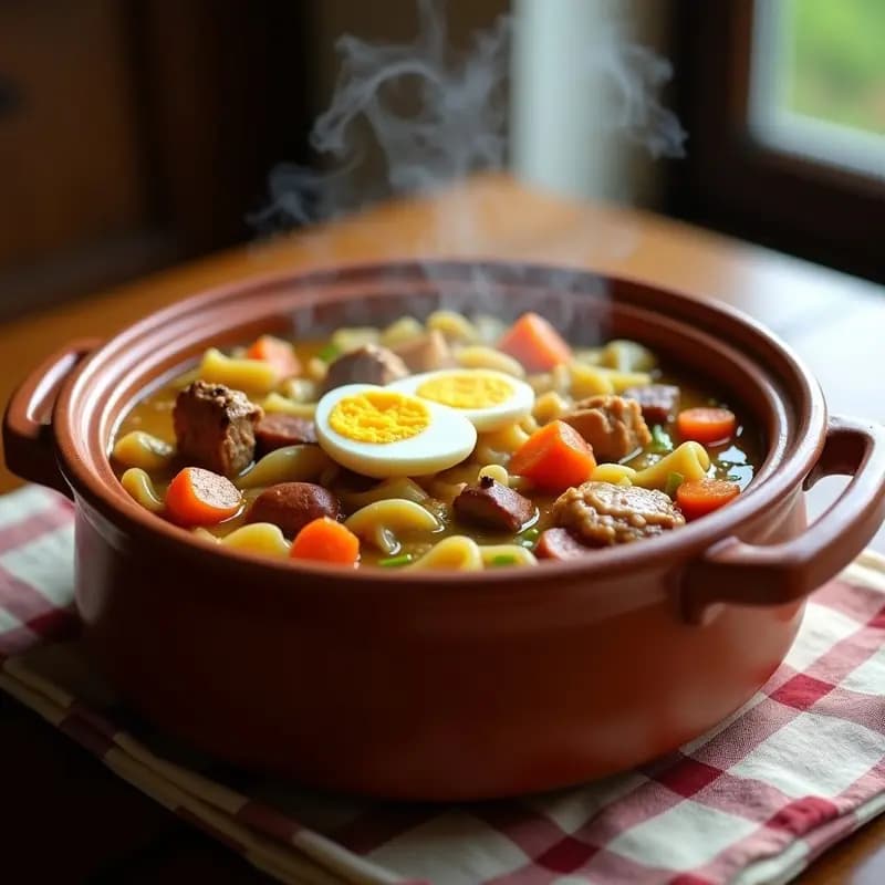 Cocido madrileño desmenuzado en cazuela de barro: Receta de tres vuelcos simplificada
