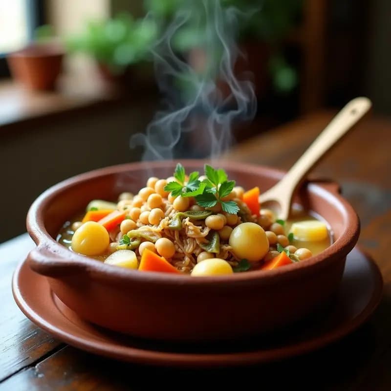 Cocido Madrileño Ligero: Versión Desgrasada con Garbanzos, Repollo y Carne de Pollo
