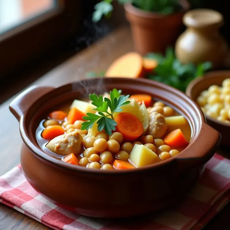 Cocido madrileño en versión light: Garbanzos con verduras y pollo sin grasa