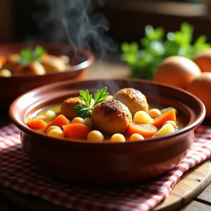 Cocido Madrileño ligero con Pelotas de Ave: Guiso Español Sin Gluten en Olla Exprés