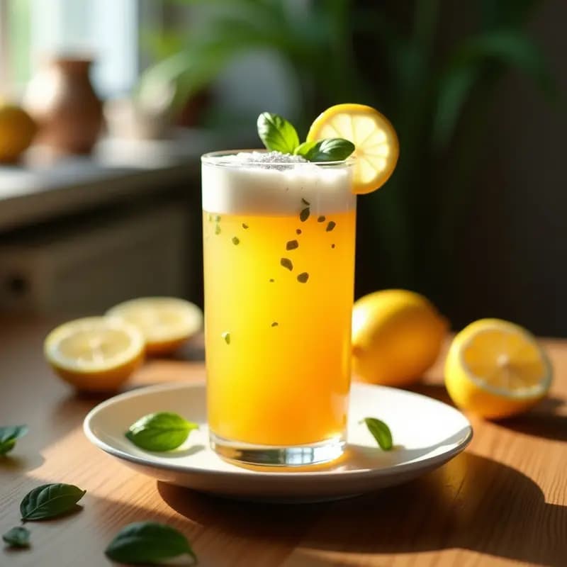 Cocktail sin Alcohol de Mango y Albahaca con Espuma de limón y Sal de Malta