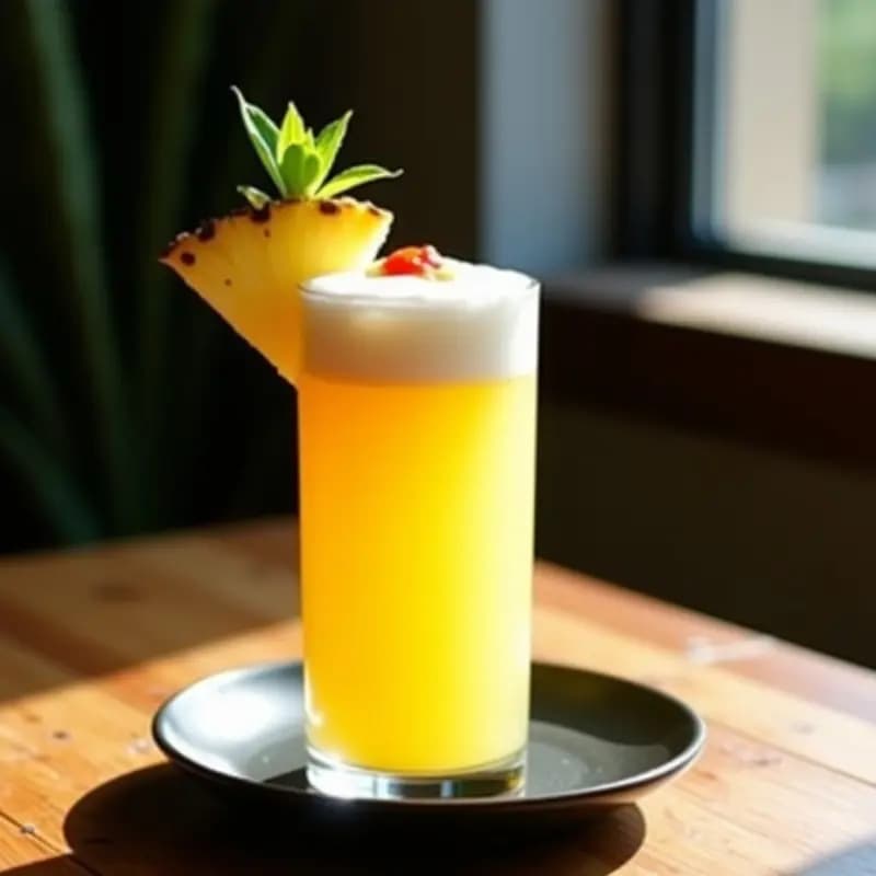 Cocktail de Piña y Jengibre con Espuma de Chili y Limón: Bebida Mexicana Picante y Refrescante