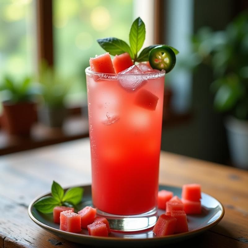 Cocktail de Sandía y Albahaca con Chispas de Jalapeño: Bebida Refrescante y Picante para el Verano