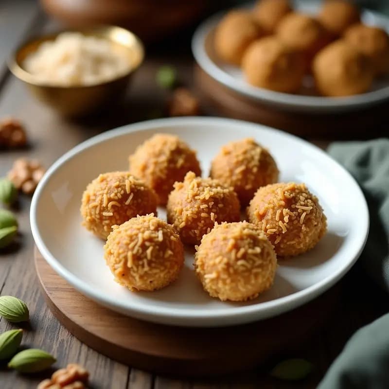 Coconut Ladoo con Cardamomo y Nueces: Postre Indio Sin Azúcar y Alto en Grasas Saludables