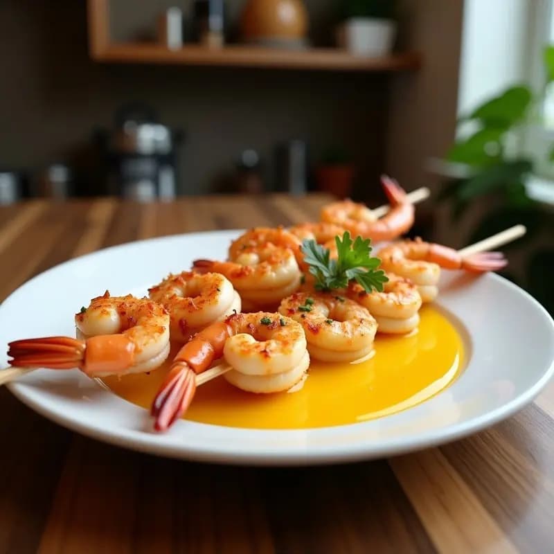 Coconut Shrimp Skewers: Brochetas de Gambas Empanizadas en Coco con Mojo de Mango