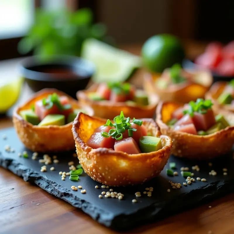 Conchas de Tuna y Aguacate en Masa de Sésamo: Aperitivo Mexicano-Japonés