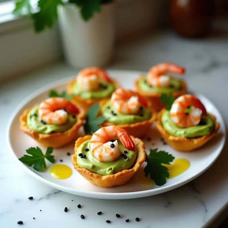 Conchas de Hojaldre rellenas de Crema de Aguacate y Langostinos: Aperitivo Francés-Peruano Gourmet