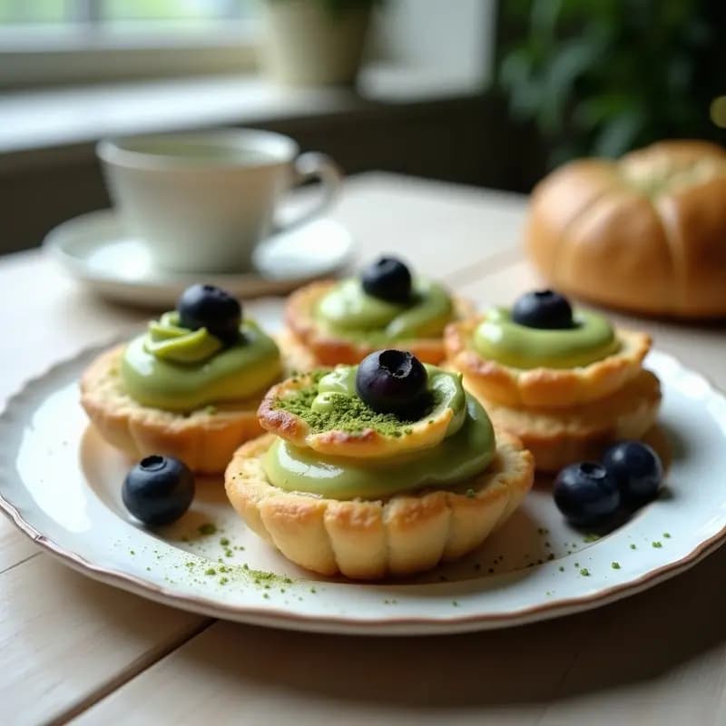 Conchas de Hojaldre Rellenas de Crema de Matcha y Arándanos Silvestres: Desayuno Francés Keto
