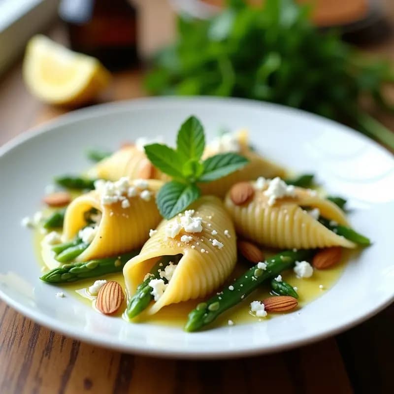 Conchiglie Rellenas de Espárragos y Queso de Cabra: Receta Italiana de Primavera Sin Horno