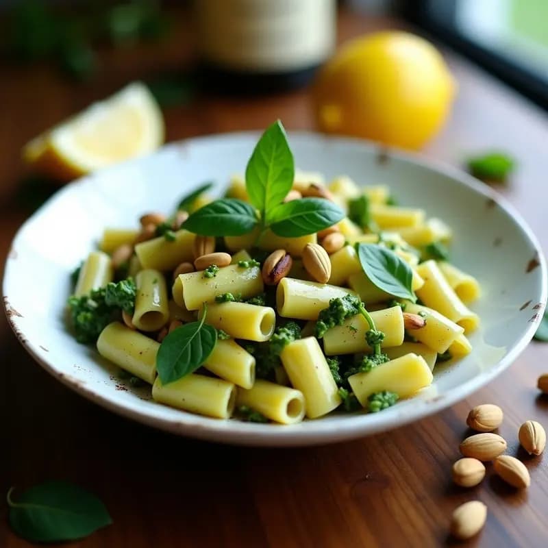 Conchiglie al Pesto di Pistacchio: Pasta Italiana con Toque Verde y Cremoso