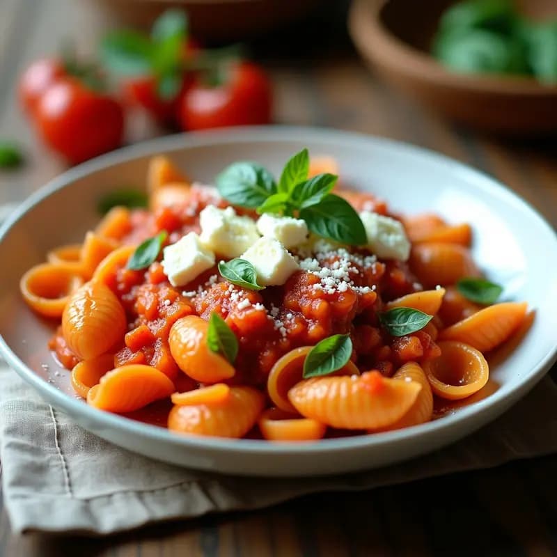Conchiglie al Pomodoro e Ricotta Affumicata: Pasta Italiana con Tomate y Ricotta Ahumada