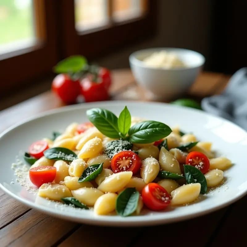 Conchitas a la Parmesana con Espinacas y Tomates Cherry: Receta Italiana en Microondas