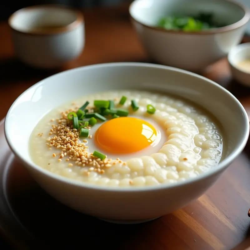Congee Chino de Arroz con Jengibre y Huevo Pochado: Receta Reconfortante para Resfriados