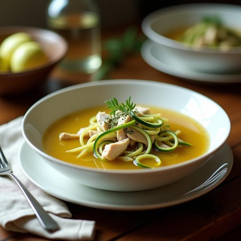 Consomé de Pollo con Fideos de Calabacín y Hierbas Provenzales: Receta Detox en Olla Rápida