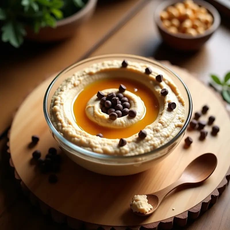 Cookie Dough Hummus: Crema de Garbanzos con Chips de Chocolate Sin Azúcar y Sirope de Arce