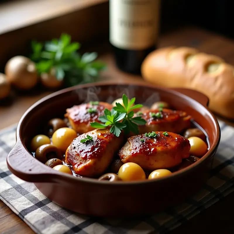 Coq au Vin Francés con Champiñones: Receta Clásica en Olla Lenta