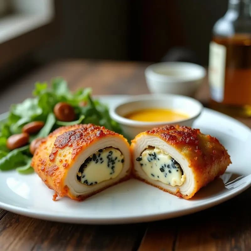 Cordon Bleu de Pollo Relleno de Queso Azul y Nueces: Receta Suiza en Airfryer