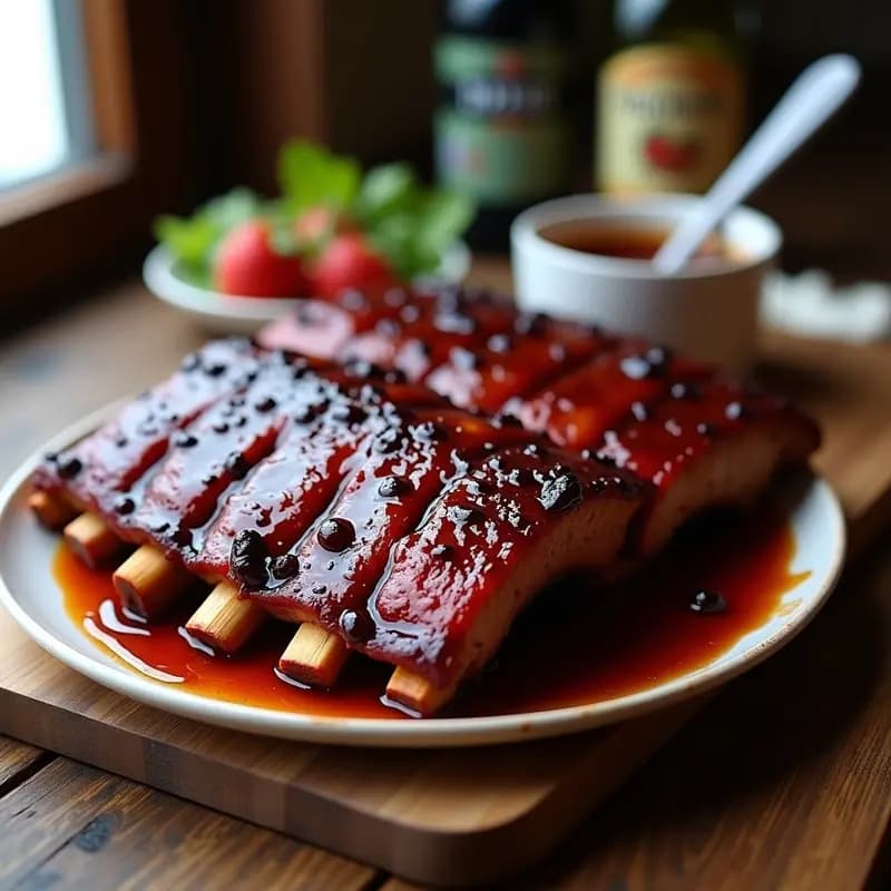 Costillas de Cerdo con Glaseado de Mermelada de Frutos Rojos y Salsa Barbacoa: Receta Dulce y Ahumada para Carnívoros