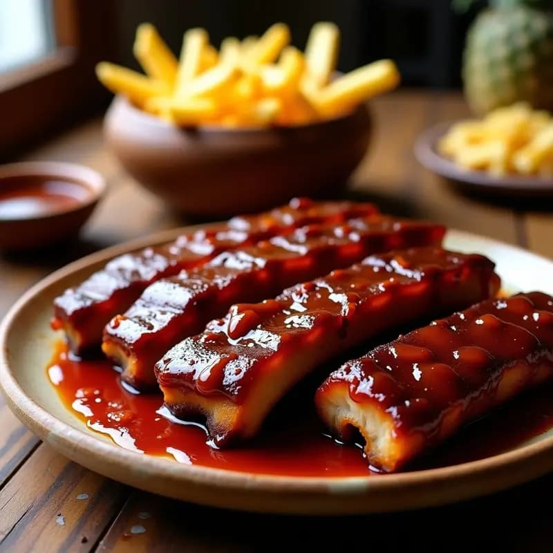 Costillas de Cerdo Glaseadas con Salsa Barbacoa de Piña y Chile Chipotle: Placer Carnívoro en Cada Mordisco