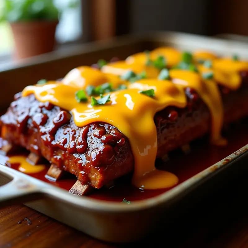 Costillas de Cerdo con Salsa Barbacoa y Queso Fundido: Plato para Comer con las Manos