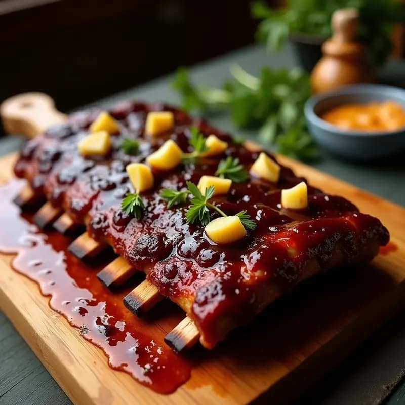 Tira de Costillas al Horno con BBQ y Mantequilla de Ajo: Receta Americana para Carnívoros