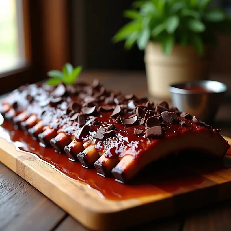 Costillas Glaseadas con Miel, Salsa Barbacoa y Virutas de Chocolate Negro: Dulce, Salado y Ahumado