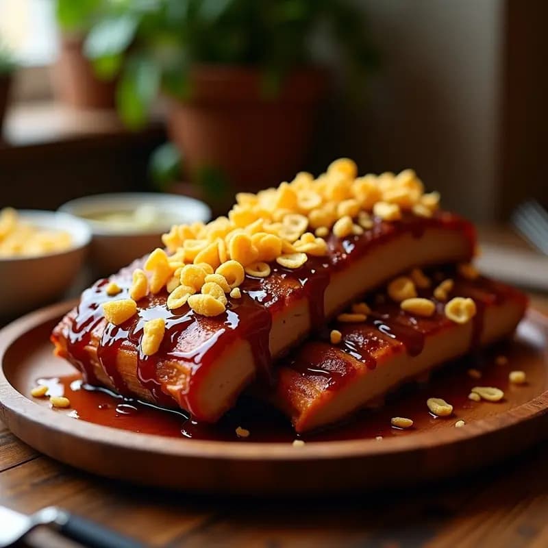 Costillas Glaseadas con Miel BBQ y Crujiente de Maíz: El Plato que Derrite en la Boca