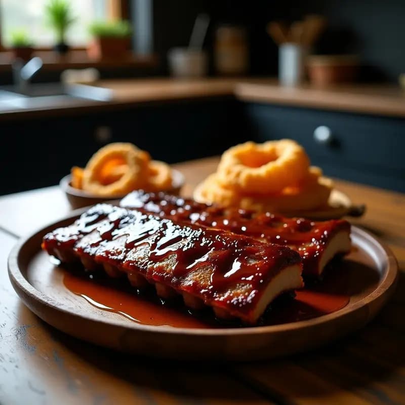 Costillas de Cerdo Bañadas en Salsa Teriyaki y Miel con Crujiente de Cebolla: Receta Japonesa-Americana