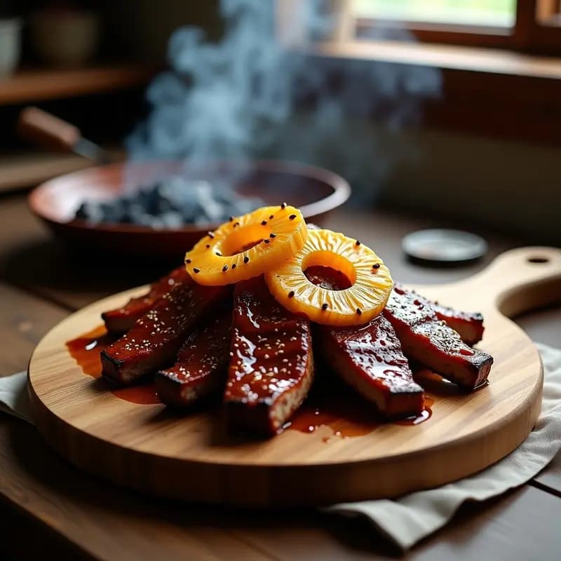 Costillas de Cerdo Glaseadas con Salsa Teriyaki y Piña Asada: Receta Dulce y Jugosa para el Asador