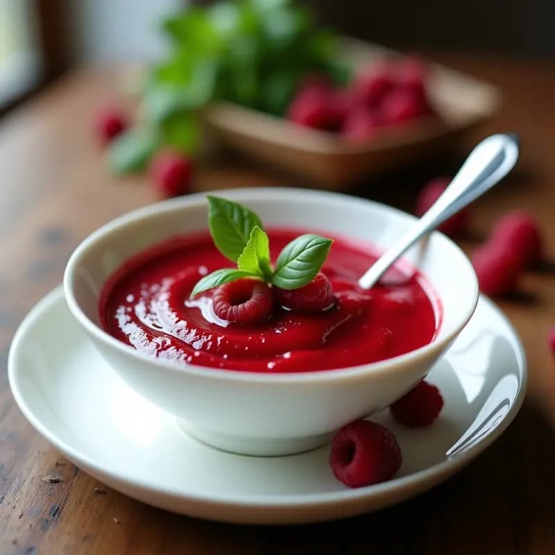 Coulis de Frambuesas y Albahaca: Salsa Francesa Dulce para Postres o Helados